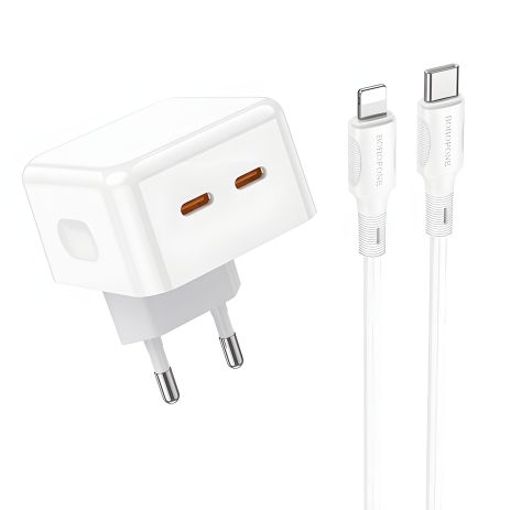 Мережевий зарядний пристрій для Borofone BA76A Source PD/QC 35W Type-C to Lightning, білий