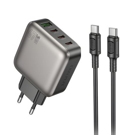 Мережевий зарядний пристрій Borofone BAS57A 3USB-C/1USB PD/QC 67W GAN+Type-C to Type-C Чорний Мережевий зарядний пристрій Borofone BAS57A 3USB-C/1USB PD/QC 67W GAN+Type-C to Type-C Чорний