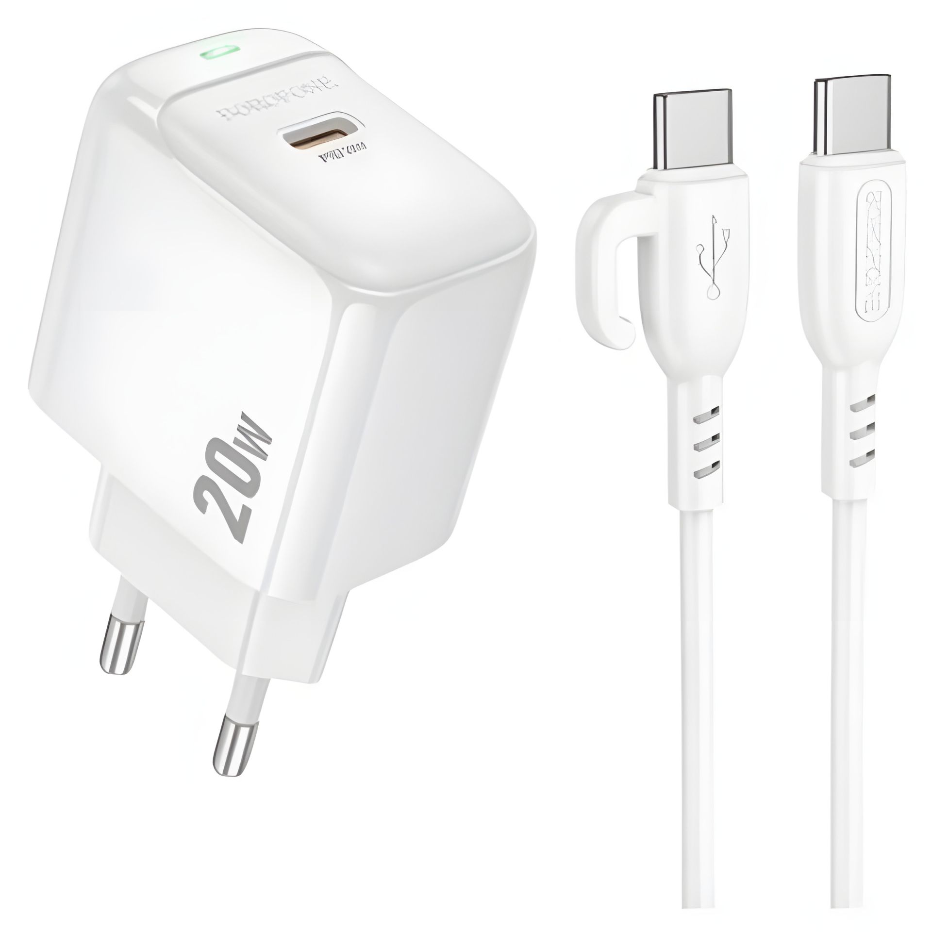 Сетевое Зарядное Устройство Borofone BAS43A 1USB-C PD/QC 20W+Type-C to Type-C Белый Сетевое Зарядное Устройство Borofone BAS43A 1USB-C PD/QC 20W+Type-C to Type-C Белый