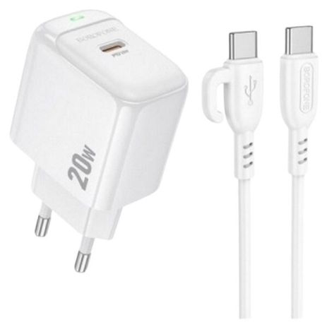 Сетевое Зарядное Устройство Borofone BAS43A 1USB-C PD/QC 20W+Type-C to Type-C Белый