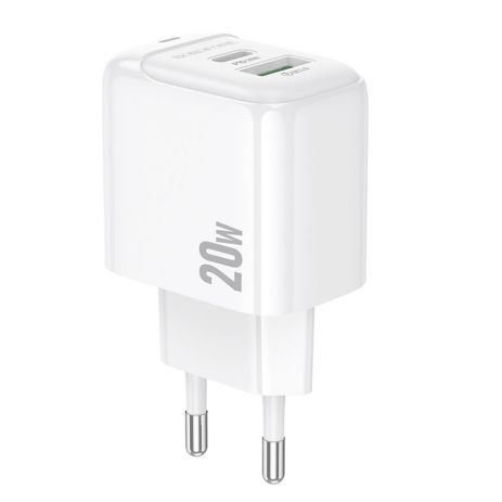 Мережевий зарядний пристрій Borofone BAS44A 1USB-C/1USB PD/QC 20W Білий