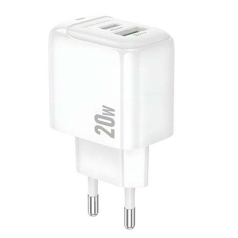Мережевий зарядний пристрій Borofone BAS44A 1USB-C/1USB PD/QC 20W, Білий