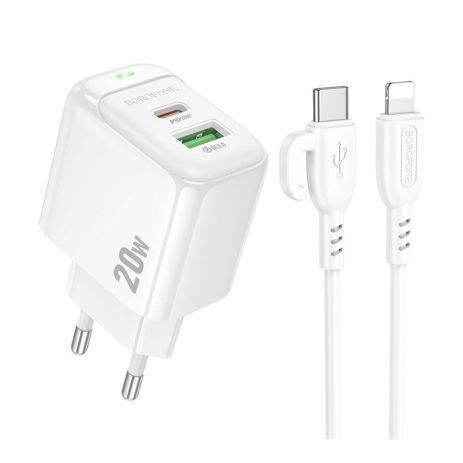 Зарядное Устройство Borofone BAS44A 1USB-C/1USB PD/QC 20W+Белый Type-C to Lightning