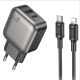 Мережевий зарядний пристрій Borofone BAS55A 1USB-C/1USB PD/QC 30W GAN+Type-C to Lightning Чорний