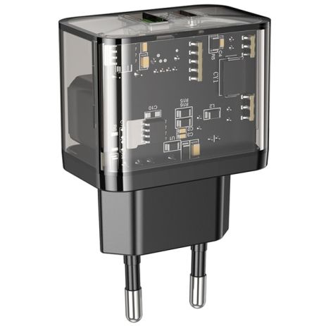 Мережевий зарядний пристрій Hoco N34 USB/ Type-C QC PD 20W Далеко чорний