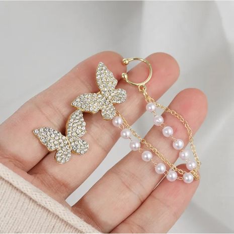 Сережки і кафф кліпс на два вуха Butterfly метелик і перлини сережка сережки