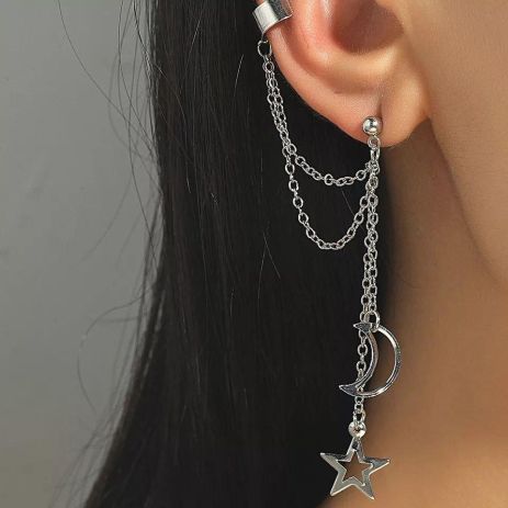 Вишуканий кафф кліпс на вухо місяць і зірочка зірка Star Earcuff