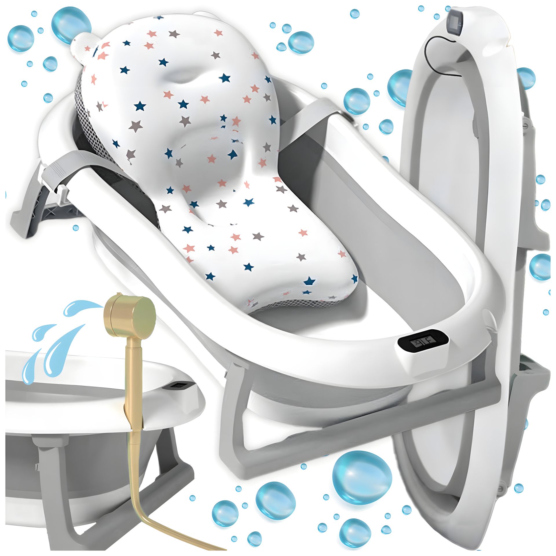 Складная детская ванночка с подушкой и термометром Kanzaa, серая Складная детская ванночка с подушкой и термометром Kanzaa, серая