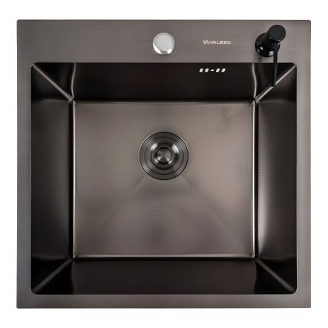 Кухонная мойка черная PVD 50*50 DECOR Valeso Handmade (сифон круглый, 3,0/0,8)