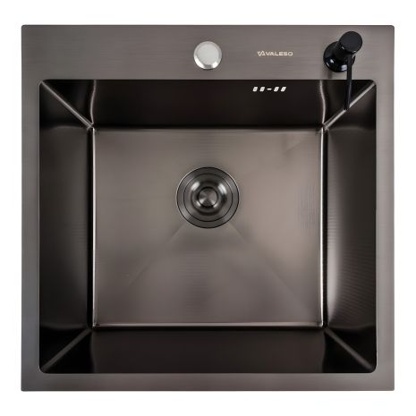 Кухонна мийка чорна 50*50 PVD DECOR Valeso Handmade (сифон круглий, 3,0/0,8)