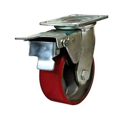 Поворотное колесо SA 125 с тормозом из чугуна и полиуретана 125 мм