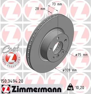 Диск гальмівний BMW X4, BMW X3, ZIMMERMANN (150349420)