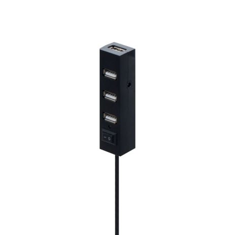 USB-Хаб RS021 4USB 2.0, кнопка, 0.6м, 480 Mbps, Black