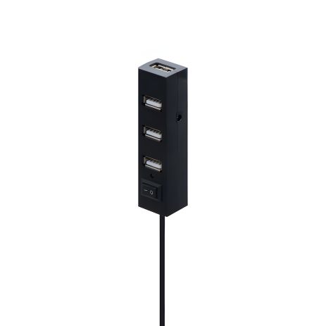 USB-Хаб RS021 4USB 2.0 з кнопкою, 0.6м, 480 Mbps, Black