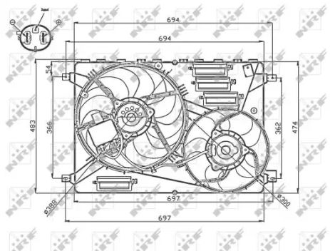 Вентилятор охлаждения радиатора VOLVO V60, VOLVO S60, VOLVO XC70, NRF (47754)