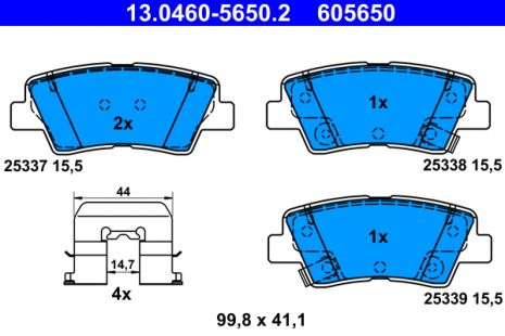 Комплект тормозных колодок SSANGYONG TIVOLI, KIA XCEED, HYUNDAI BAYON, ATE (13046056502)