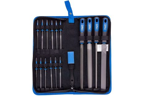 Набір напилків і надфілів різнопрофільних у чохлі 17пр (плоский, трикутний, квадратний, коло, півколо, L-100мм, L-200мм) Scheppach FORSAGE SCH-5056W Набір напилків і надфілів різнопрофільних у чохлі 17пр (плоский, трикутний, квадратний, коло, півколо, L-100мм, L-200мм) Scheppach FORSAGE SCH-5056W