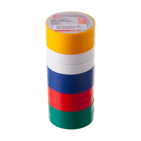 Цветная изоляционная лента 0.15 мм x 17 мм x 20 м (10 шт), INTERTOOL IT-0024