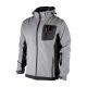 Куртка SOFTSHELL світлосіро-чорна, з капюшоном, тришарова, тканина стрейч SOFTSHEL 300 GSM 100D, з водо- і вітрозахистом, 96% поліестер і 4% еластан, одна зовнішня та дві бічні кишені, розмір M INTERTOOL SP-3122