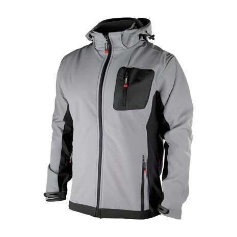 SOFTSHELL куртка світло-сіро/чорна, з капюшоном, тришарова, стрейч 300 GSM 100D, водо-/вітрозахист, 96% поліестер / 4% еластан, 3 кишені, XL INTERTOOL SP-3124