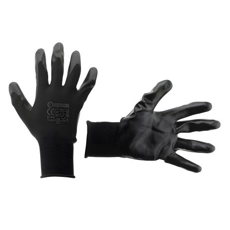 Трикотажна садова рукавичка з чорним нітриловим покриттям, синтетична, 10" INTERTOOL SP-0103