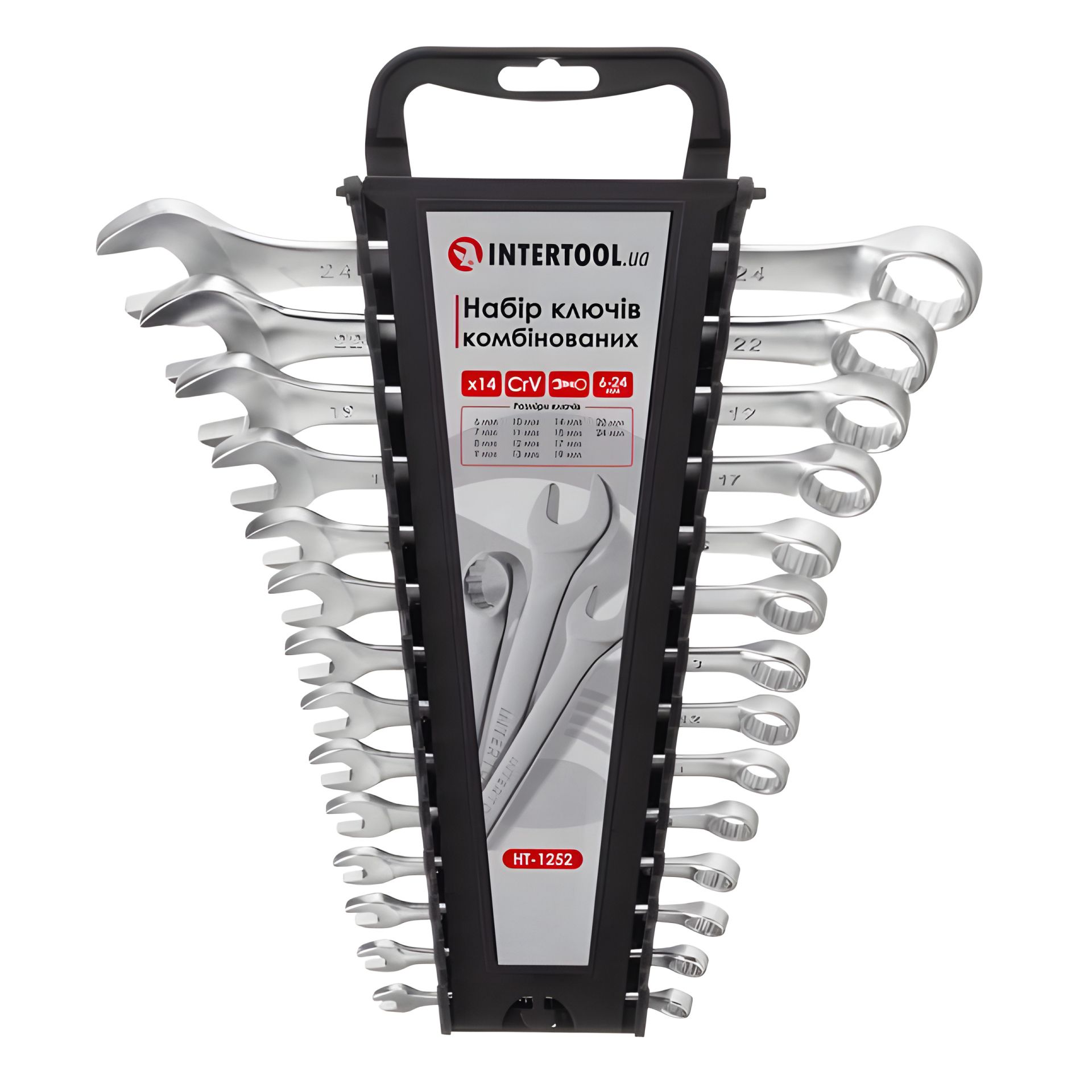 Комплект комбинированных ключей, 14 шт., размеры 6-24 мм, Cr-V INTERTOOL HT-1252 Комплект комбинированных ключей, 14 шт., размеры 6-24 мм, Cr-V INTERTOOL HT-1252