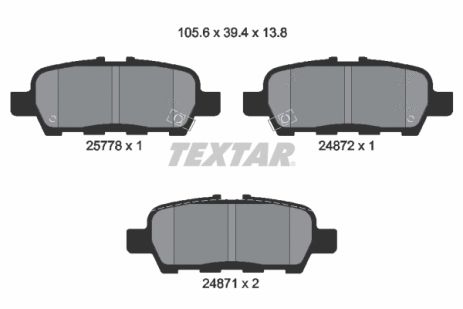 Комплект гальмівних колодок INFINITI (DFAC), MITSUBISHI PROUDIA/DIGNITY, SAMSUNG QM6, TEXTAR (2577801)