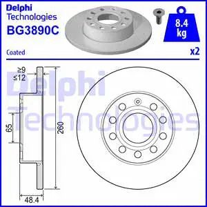 Диск гальмівний SEAT ALTEA, AUDI A3, VW TOURAN, DELPHI (BG3890C)