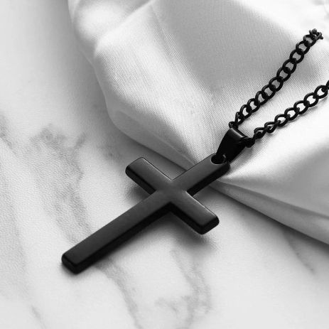 Чорний хрестик-кулон для чоловіків з ланцюжком із сталі