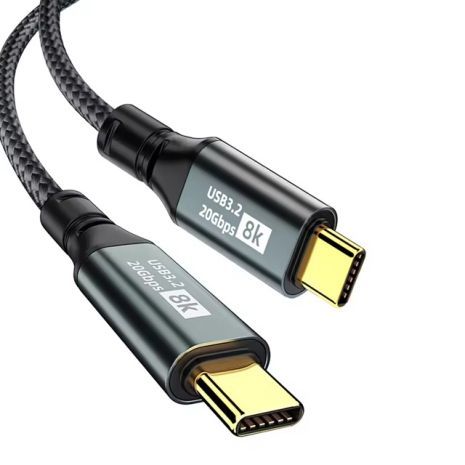 Кабель Type-C - Type-C v3.2 | PD 100W | 20Gbps | Thunderbolt 3 | 8K 60Hz| 4K 144Hz| 2m (200cm) Nylon, Black {141 | 141}