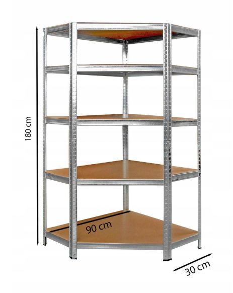 Металлический Стеллаж угловой стеллаж 180x30x90 5 полок (серый)