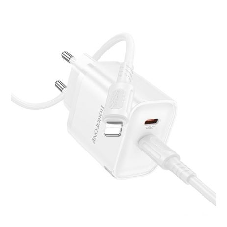 Мережевий зарядний пристрій Borofone BA85A 2USB-C PD/QC 35W+Type-C to Lightning Білий Мережевий зарядний пристрій Borofone BA85A 2USB-C PD/QC 35W+Type-C to Lightning Білий