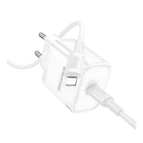 Мережевий зарядний пристрій Borofone BA84A 1USB-C PD/QC 30W+Type-C to Lightning Білий Мережевий зарядний пристрій Borofone BA84A 1USB-C PD/QC 30W+Type-C to Lightning Білий