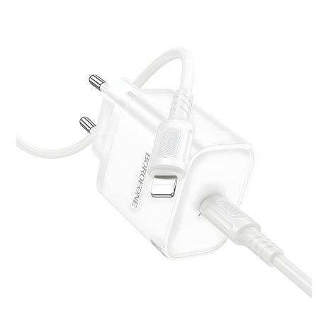 Сетевое Зарядное Устройство Borofone BA84A 1USB-C PD/QC 30W+Type-C to Lightning Белый Сетевое Зарядное Устройство Borofone BA84A 1USB-C PD/QC 30W+Type-C to Lightning Белый