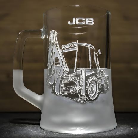 Чашка для пива з гравіюванням екскаватора JCB - подарунок екскаваторнику, водію трактора