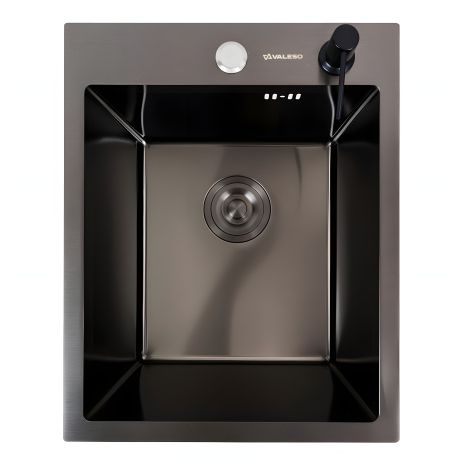 Чорна кухонна мийка PVD VALESO Handmade (40*50, сифон круглий)