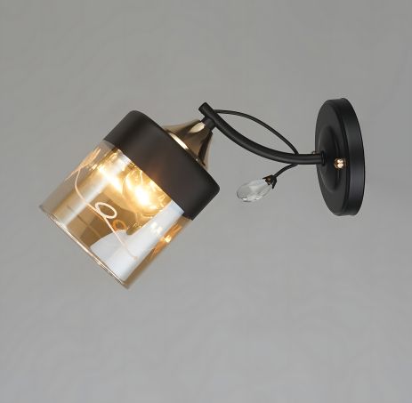 Настінне бра VALESO A3428/1W з чорним та золотим скляним плафоном E27