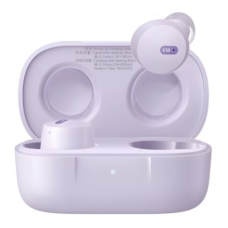 Бездротові навушники Baseus Bowie E18 True Wireless Earphones, IPX4, ENC, BT5.3, 40 mAh, 300 mAh, 7.5h, Purple A00023800533-00 Бездротові навушники Baseus Bowie E18 True Wireless Earphones, IPX4, ENC, BT5.3, 40 mAh, 300 mAh, 7.5h, Purple A00023800533-00