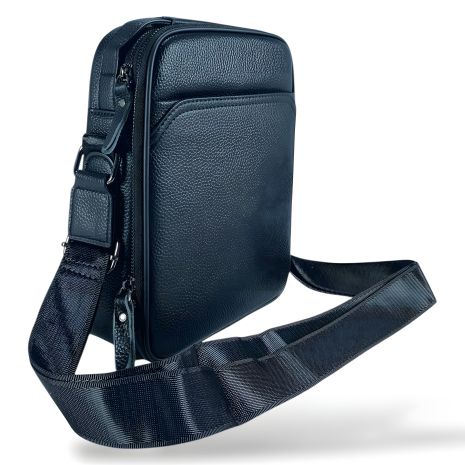 Чоловіча шкіряна сумка через плече, чорна з 2 відділеннями