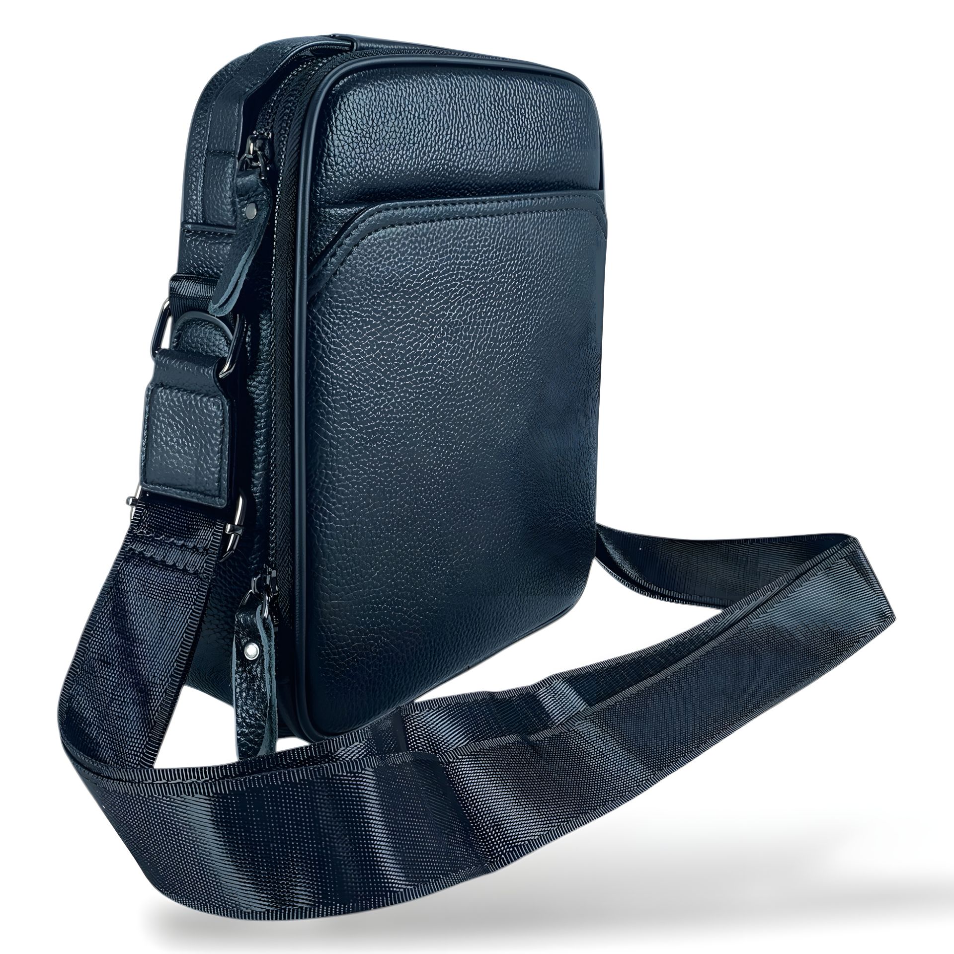 Чоловіча шкіряна сумка через плече, чорна з 2 відділеннями Чоловіча шкіряна сумка через плече, чорна з 2 відділеннями