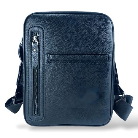 Черная мужская сумка через плечо из натуральной кожи на 2 отделения