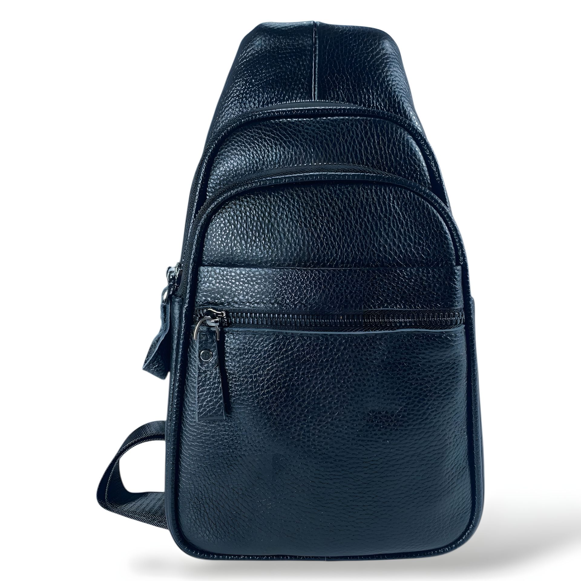 Стильна чоловіча сумка-слінг з натуральної шкіри (чорна) з 3 відділеннями Стильна чоловіча сумка-слінг з натуральної шкіри (чорна) з 3 відділеннями