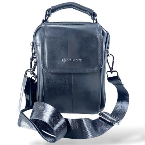 Черная мужская кожаная сумка через плечо с двумя отделениями.