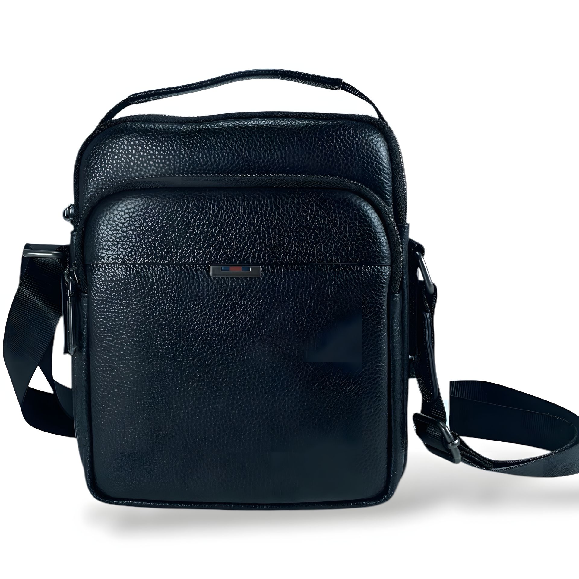 Чоловіча шкіряна сумка через плече з 2 відділеннями (чорна) Чоловіча шкіряна сумка через плече з 2 відділеннями (чорна)