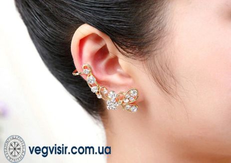Елегантний каф кліпс на вухо Метелики сережки Earcuff Кліп-каф сережки