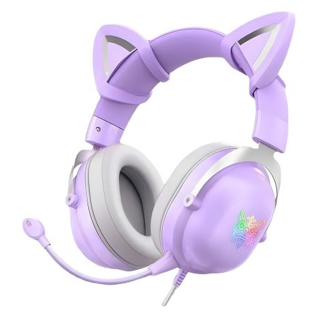 ONIKUMA X11 CAT Gaming with LED, USB, 3.5mm, 2.2m, purple Дротова ігрова гарнітура