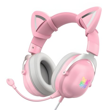 ONIKUMA X11 CAT Gaming with LED, USB, 3.5mm, 2.2m, pink Дротова ігрова гарнітура