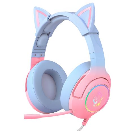 Дротова ігрова гарнітура ONIKUMA Gaming CAT Gradient with RGB K9, 7.1, USB, 2.2m, pink&blue Дротова ігрова гарнітура ONIKUMA Gaming CAT Gradient with RGB K9, 7.1, USB, 2.2m, pink&blue