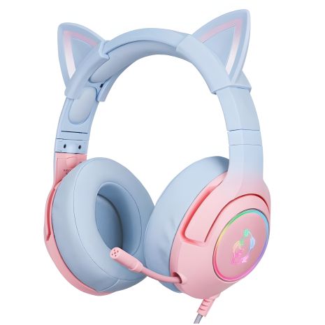 Ігрова дротова гарнітура ONIKUMA CAT Gradient з RGB K9, USB, 3.5mm, 2.2m, рожево-синя