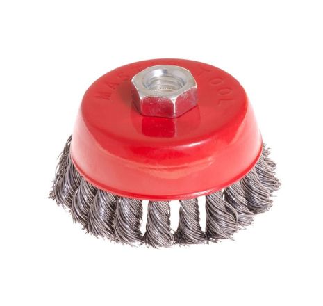 Щетка из плетеной проволоки Ø 85 мм с резьбой М14 от MASTERTOOL (модель: 19-7008)